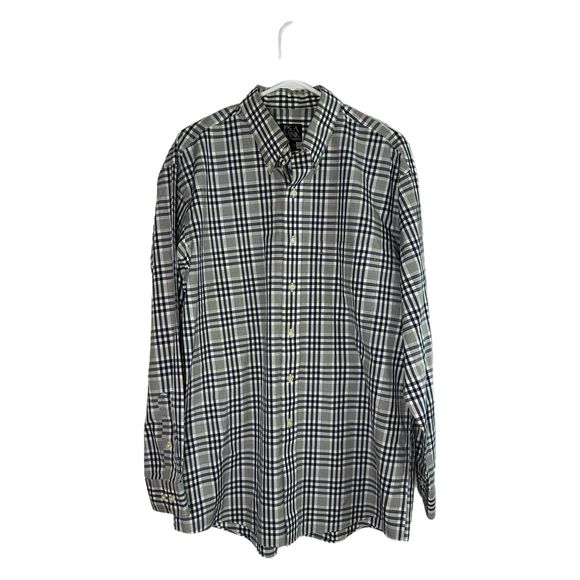 Jos. A. Bank White, Gray, & Navy Plaid Long-sleeve Dress Shirt, Large, Pre-owned - Picture 2 of 7